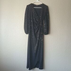 JM Studio by John Meyer Black Gold Foil Dot Wrap Maxi Dress Sz 6‎ Evening womens